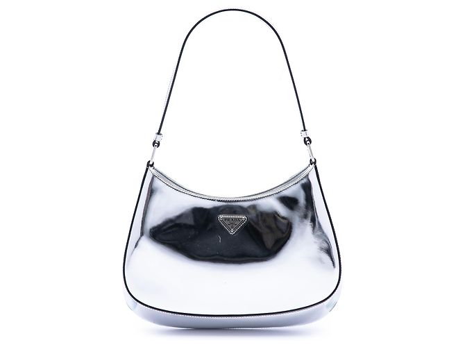 Borsa a tracolla Cleo in pelle Spazzolato argento Prada