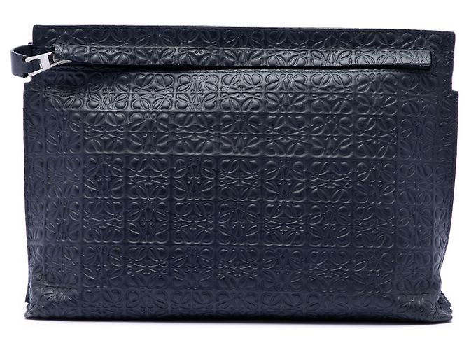 LOEWE Blue Embossed Anagram Leather Repeat T Clutch Blau Marineblau