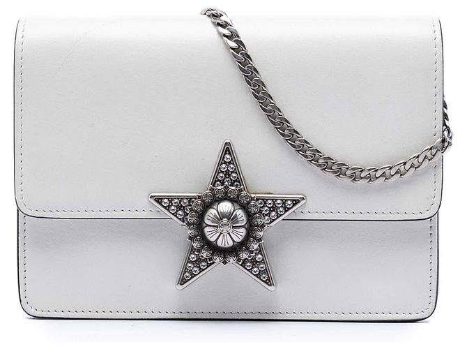 Bolsa transversal Miu Miu em couro liso branco com detalhes de estrela de cristal