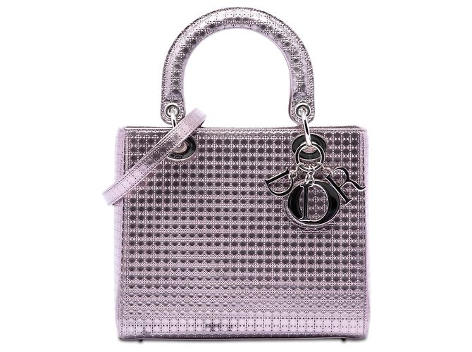 Dior Purple Medium Metallic Patent Microcannage Lady Dior Violet