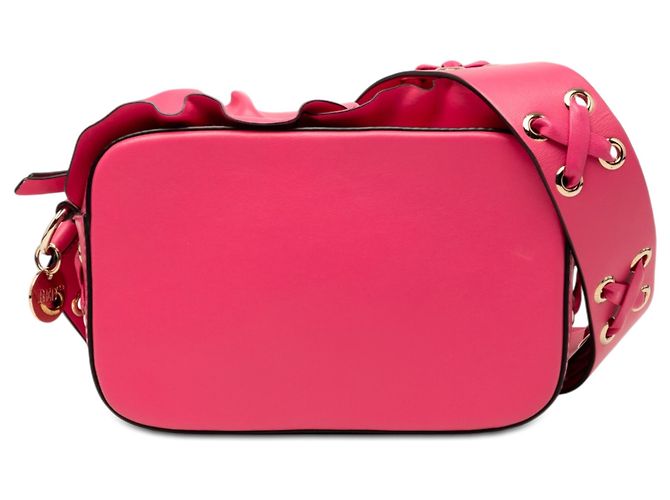 Bolsa transversal Valentino em couro rosa com acabamento em babados