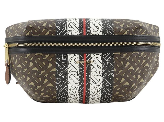 Marsupio Burberry TB Monogram Stripe E Canvas Marrone