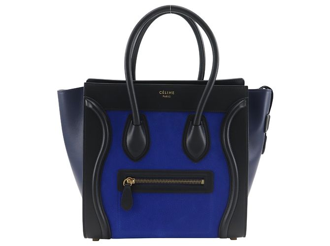 Céline Bolsa Celine Luggage Micro Shopper Preto Azul