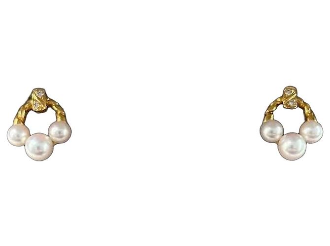 Mikimoto Orecchini in Perle e Diamanti in Oro Giallo 18k D'oro