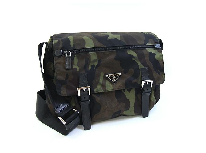 Prada Khaki Nylon Shoulder Bag Brown Black Green