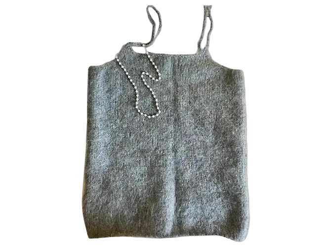 Autre Marque Musier Paris Top de punto gris con collar de perlas Blanco