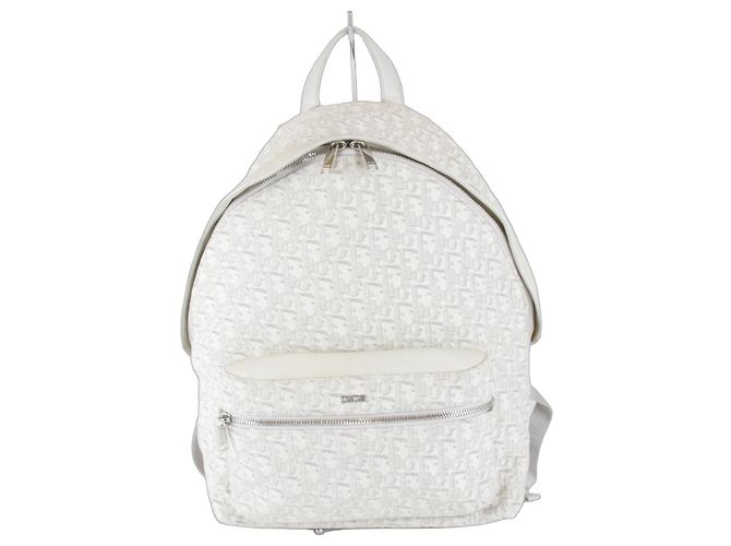Christian Dior White Canvas and Leather Backpack