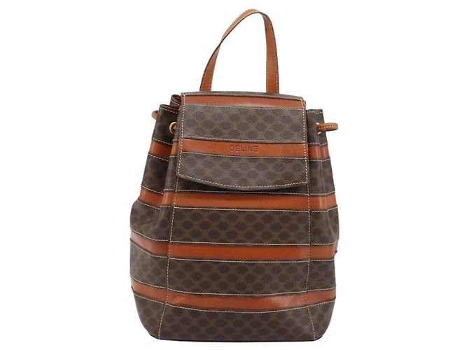 Céline Celine Vintage Macadam Canvas and Leather Marron