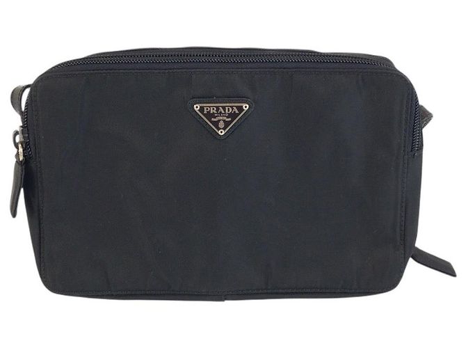 Borsa a Spalla Prada Nylon Tessuto Triangle Logo Nero