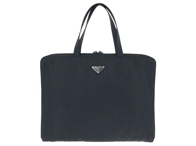 Pasta executiva de nylon Tessuto com logo Prada Preto