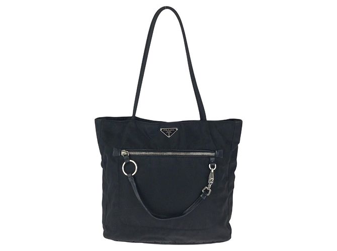 Tote in nylon Prada con logo Triangle Tessuto Nero