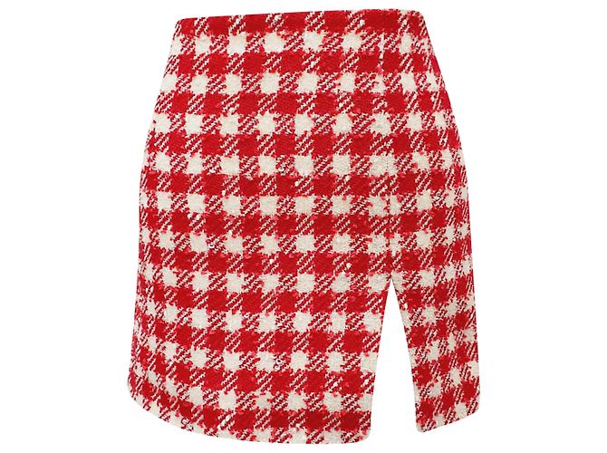 Alessandra Rich Karo-Tweed-Minirock aus roter Wolle