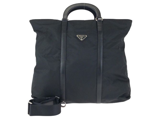 Prada Nylon Leather Tessuto 2way Tote Bag Schwarz