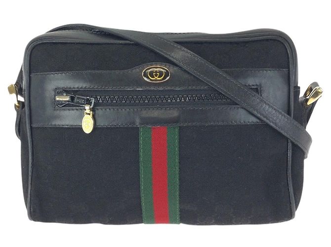 Borsa a tracolla Gucci GG Canvas e pelle Nero
