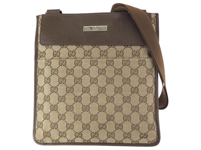 Gucci GG Canvas Leder Schultertasche Pochette Braun