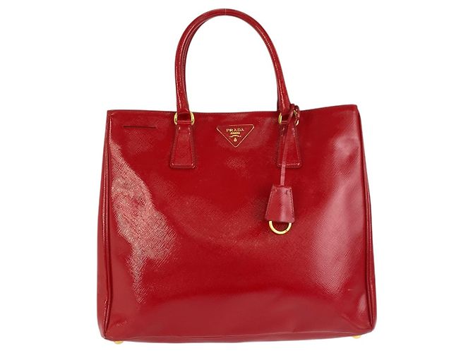 Prada Saffiano Leder Triangle Logo Tote Bag Rot