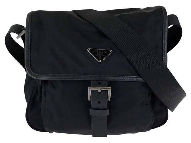 Borsa a tracolla Prada Nylon Leather Tessuto Triangle Logo Nero