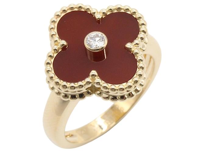 Van Cleef & Arpels Vintage Alhambra Carnelian Ring Red Golden 