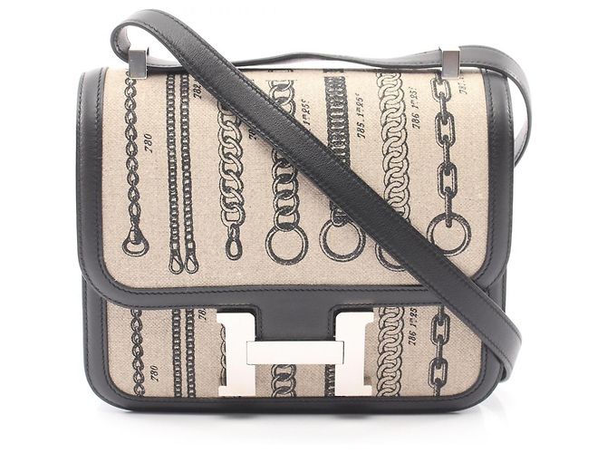 Hermès Borsa a tracolla Hermes Constance 3 24 Descheine Nero Beige