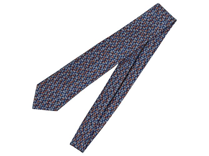 Hermès Hermes Chaine d'Ancre Cravatta in Seta Blu Multicolore