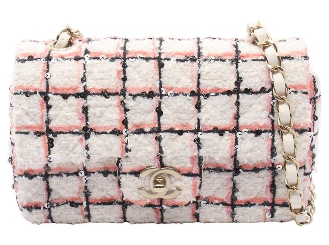 Borsa a Spalla Chanel Mini Matelassé 20 Nero Rosa Bianco