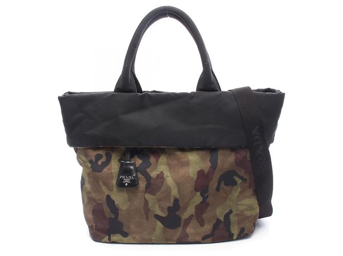 Tote Sac cabas réversible Prada Camouflage Noir Multicolore Kaki