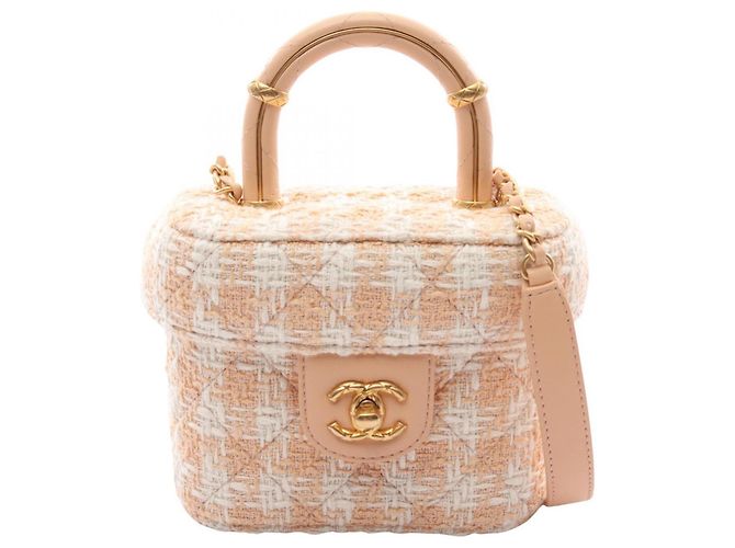 Vanity Bolsa de Ombro 2-Way Matelassé Chanel Branco Bege