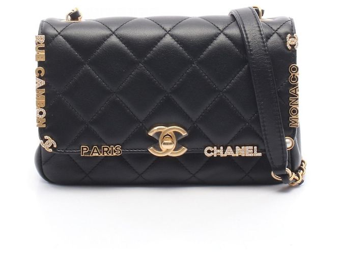 Bolsa Chanel Mini Flap em pele de cordeiro preta Preto