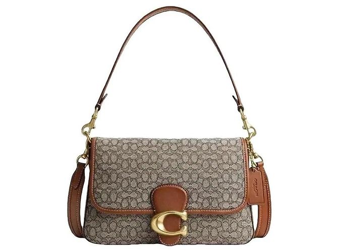 Coach Soft Tabby Bolsa de Ombro em Micro Jacquard Signature Marrom Monograma
