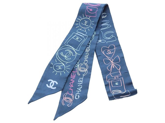 Lenço de seda Chanel Coco Mark Multicor Azul marinho