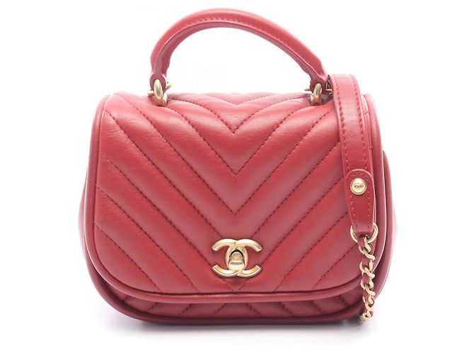 Mini borsa a tracolla 2-way Chanel Top Handle Chevron V-Stitch Rosso
