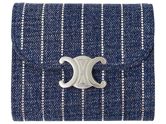 Céline Celine Triomphe Denim Tri-Fold Wallet Blue