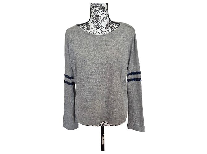 Bellerose feiner Pullover grau Baumwolle Leinen Dunkelblau