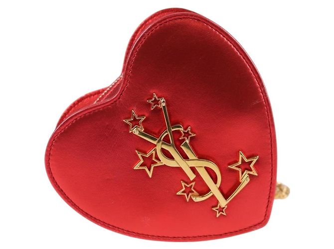 Saint Laurent Love Heart Chain Leather Mini Rouge