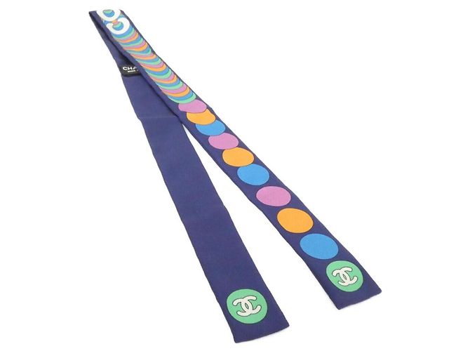 Sciarpa in seta multicolore Chanel AA7885 Blu navy 