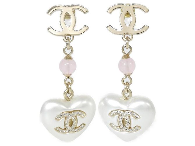 Pendientes de gota Chanel Oro y Rosa Blanco Dorado