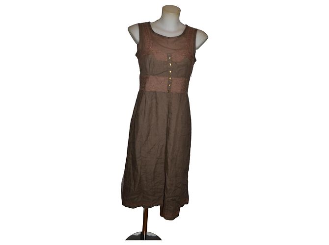 Max Mara Vestido de lin marrom com renda