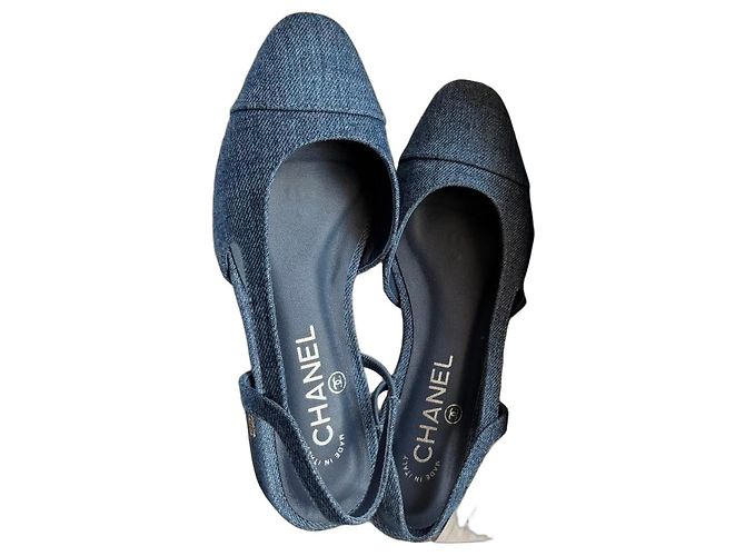 Chanel Blue Denim Ballerinas Slingback Blau