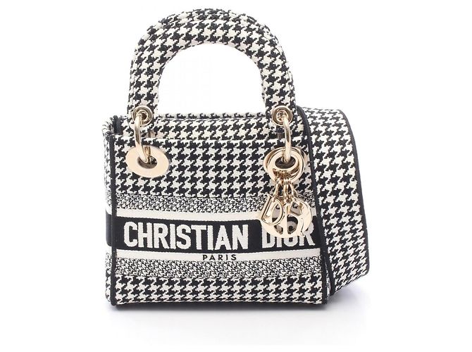 Christian Dior Dior LADY D-LITE Mini Handtasche Houndstooth Schwarz Weiß