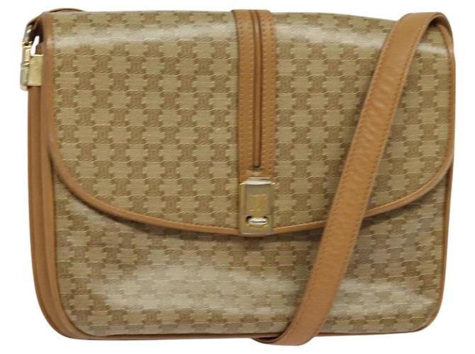 Céline Celine Vintage Macadam Canvas and Leather Beige