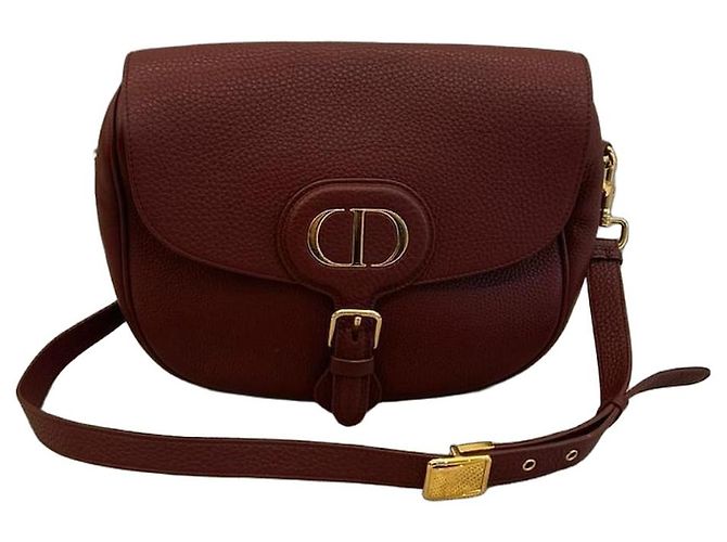 Dior Bolso bandolera de cuero burdeos