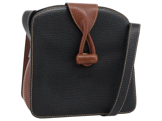 Borsa a tracolla LOEWE in pelle nero marrone oro Auth ka4636A D'oro
