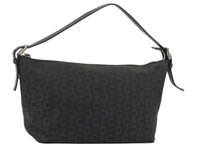 Céline Borsa a tracolla CELINE C Macadam Canvas Nera Argento Auth 183678A Nero