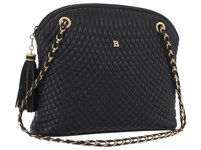 Borsa a Spalla con Catena BALLY in Pelle Nera e Oro Auth 184465 Nero D'oro