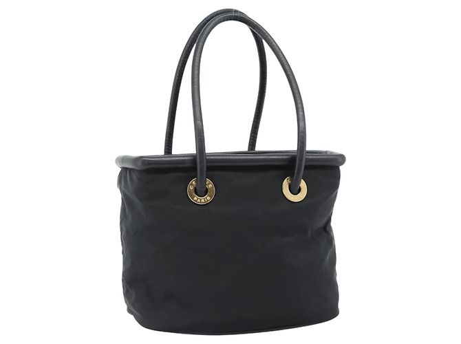 Céline Borsa a mano CELINE Circle Nylon Nero Oro Auth 184330 D'oro