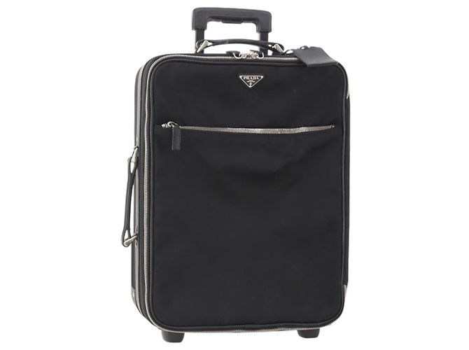 PRADA Carry Case Trunk Nylon Black Silver Auth 182881 Silvery