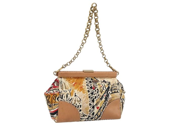 Borsa a Spalla con Catena PRADA Canvas Marrone Oro Auth 184304A D'oro