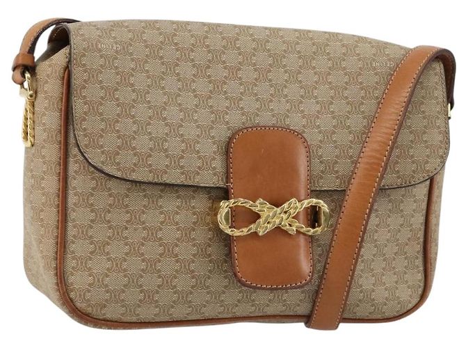 Céline Bolsa de Ombro CELINE em Canvas Macadam PVC Bege Ouro Auth gh2082A Dourado