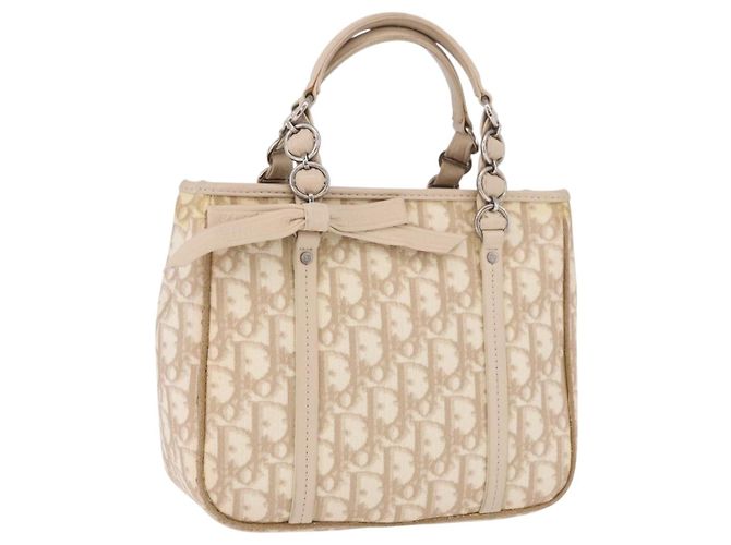 Bolso Christian Dior Trotter Canvas Romantic PVC Beige Plata Auth 184305A