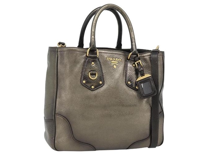 Tote Sac cabas PRADA en cuir 2way Or Auth 182095 Doré